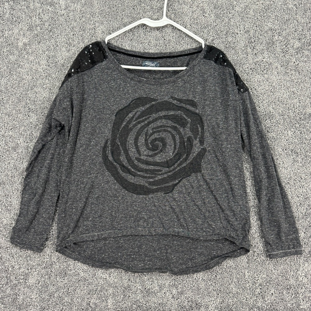 Silver Jeans Shirt Womens Medium Gray Long Sleeve Rose Top City Casual Logo